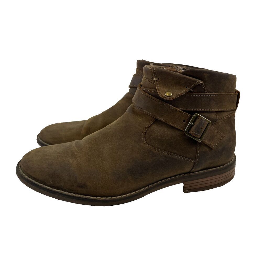 Clarks Camzin Dime Ankle Boot Bootie Brown Leather Side Zip Buckle Strap Women 7